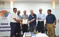 L-R: Govindaraj, MD, SRG Apparels; Vasanth, MD, KNM Mills; Prabhu Damodharan, Convenor, ITF; Shiv Khera, Global Thought Leader; Manoj Kumar, MD, Salona Cotspin; and Venkatraj, MD, Saravana Textiles.