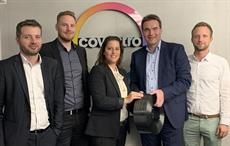 Segment Manager Lisa Ketelsen (centre) and Arne Böttcher (right) of Covestro, Dirk Punke (2nd right), MD of BÜFA Thermoplastic Composites, and his colleagues Florian Jansen (left) and Christian Naber.