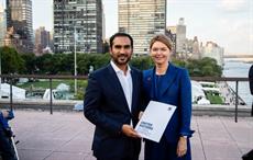 (L-R) Artistic Milliners' Murtaza Ahmed with Lise Kingo, CEO/Executive Director, United Nations Global Compact, Pic: Artistic Milliners