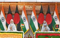 India's Prime Minister Narendra Modi and his Bangladeshi counterpart Sheikh Hasina at the inauguration of the various projects in Bangladesh, in Dhaka.