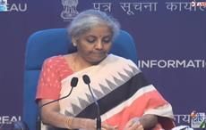 Indian finance minister Nirmala Sitharaman making announcements during a press conference. Pic: PIB/YouTube