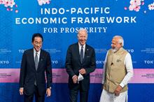 (L-R) Japanese PM Fumio Kishida, US President Joe Biden, and Indian PM Narendra Modi at the IPEF launch event on May 23 in Tokyo. Pic: US Embassy & Consulates in India