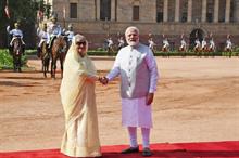 Prime Minister Narendra Modi receives the Prime Minister of Bangladesh Sheikh Hasina in a ceremonial welcome, at Rashtrapati Bhavan, in New Delhi. Pic: Press Information Bureau