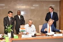 Ambassador of Netherlands to India Marten van den Berg and secretary, DPIIT, Anurag Jain, formally signed and exchanged the joint statement.Pic: DPIIT India/Twitter