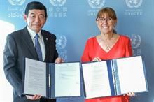 UNCTAD secretary-general Rebeca Grynspan (R) and WCO secretary general Kunio Mikuriya at the signing ceremony in Geneva, Switzerland. Pic: UNCTAD