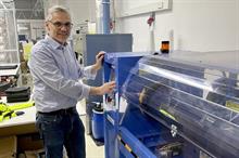 Löffler Plant Manager Arnold Bowier at the control of the FA350 automatic roll slitter. Pic: Svegea of Sweden/ Löffler