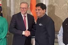 Australian PM Anthony Albanese (L) and Indian minister Piyush Goyal at the India-Australia CEO Forum. Pic: Twitter/@PiyushGoyal