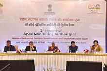 Union finance minister Nirmala Sitharaman (centre) at the 2nd meeting of Apex Monitoring Authority of National Industrial Corridor Development & Implementation Trust. Pic: Twitter/ @PiyushGoyal