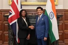 (Left) UK Secretary of State for Business and Trade Kemi Badenoch & Indian commerce and industry minister Piyush Goyal. Pic: Piyush Goyal/Twitter