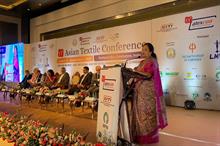 Union minister of state for textiles Darshana Jardosh addressing at the 11th ATEXCON in Coimbatore today. Pic: CITI/ATEXCON
