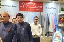 Minister of textiles Piyush Goyal visits the RR Lene enclosure at Asiatex ’23. Pic: RR Lene/RIL