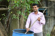 Better Cotton farmer Punamchand Jalela mixing ingredients found in nature to make bio-pesticide. Pic: Better Cotton/Morgan Ferrar