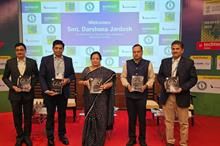 Darshana Vikram Jardosh (third from left), India’s minister of state for textiles and railways, at the Meditex 2023. Pic: X (formerly Twitter)/ @DarshanaJardosh