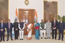 India’s Minister for Finance and Corporate Affairs Nirmala Sitharaman calling on President Droupadi Murmu before presenting the Interim Budget at Rashtrapati Bhavan, on February 01, 2024. Pic: PIB