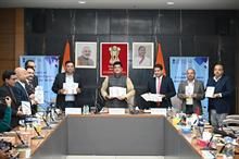 Commerce and industry minister Piyush Goyal (centre) at the launch of the E-Commerce Exports Handbook for MSMEs. Pic: @PiyushGoyal/X (formerly Twitter)