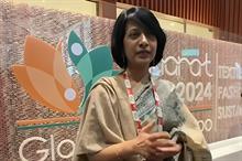 Rachna Shah, Textiles Secretary, Government of India speaking at Bharat Tex 2024. Pic: Fibre2Fashion/Bharat Tex 2024
