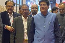 Dr. Rajinder Gupta, chairman of Trident Group with minister of textiles Piyush Goyal at Bharat Tex 2024. Pic: Trident Group