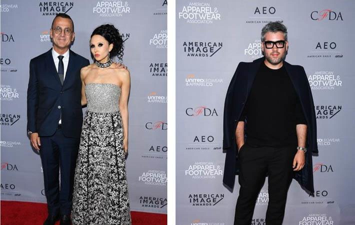 (Left): Steven Kolb (CFDA), Stacey Bendet (CEO, Alice and Olivia) (Right): Brandon Maxwell (Fashion Designer)Pic: PR Newswire/AAFA