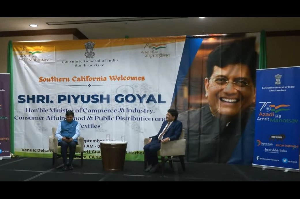 Union minister Piyush Goyal interacting with the Business Community of Southern California. Pic: Piyush Goyal/YouTube