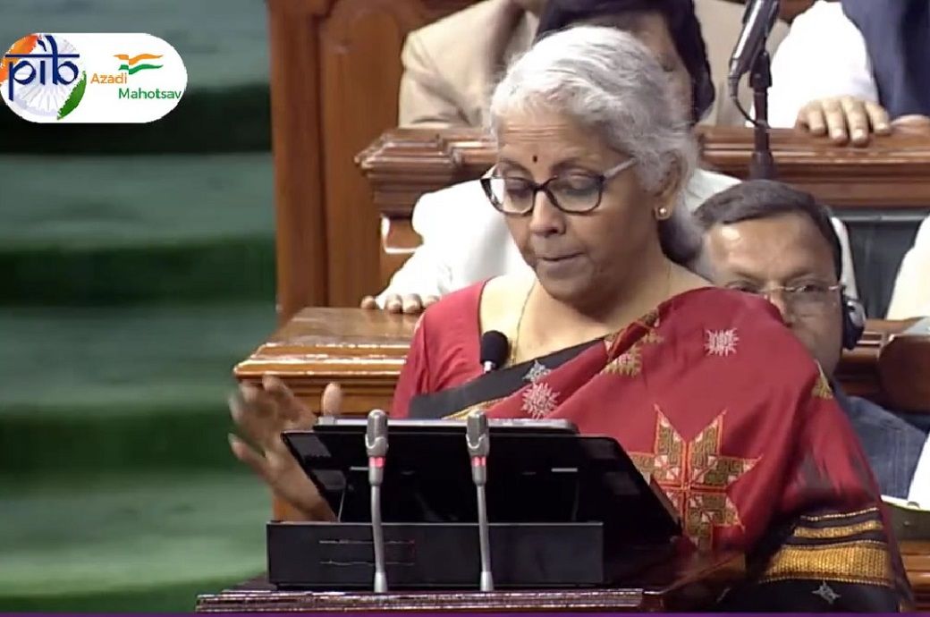 Finance minister Nirmala Sitharaman giving her Budget Speech in Parliament today. Pic: Sansad TV