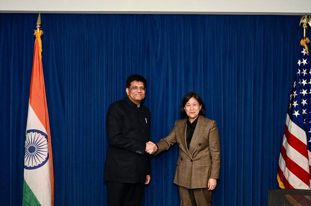 (L) Indian minister of commerce and industry Piyush Goyal & US trade representative Katherine Tai. Pic: Twitter/Piyush Goyal