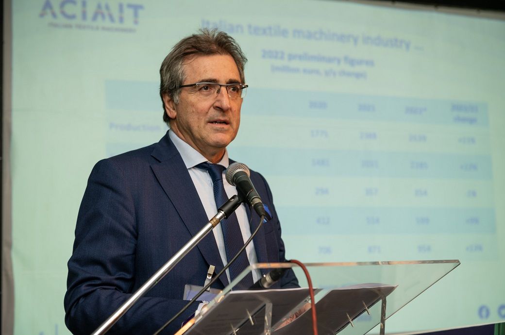 Alessandro Zucchi, president of ACIMIT, at the Press Conference ITMA 2023. Pic: ACIMIT
