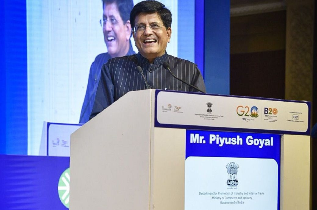 Union minister Piyush Goyal at CII Partnership Summit 2023 in New Delhi. Pic: Twitter/@PiyushGoyal