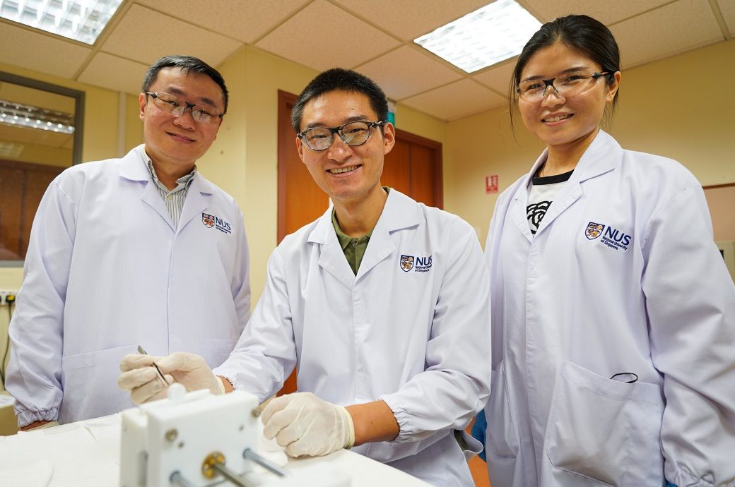 (L-R) Assistant professor Tan Swee Ching, Dr Zhang Songlin, and Zhou Mengjuan from NUS College of Design and Engineering. Pic: NUS