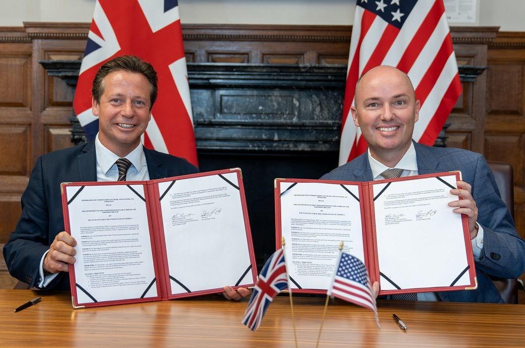 International trade minister Nigel Huddleston (left) and Utah governor Spencer Cox (right). Pic: Nigel Huddleston / Twitter