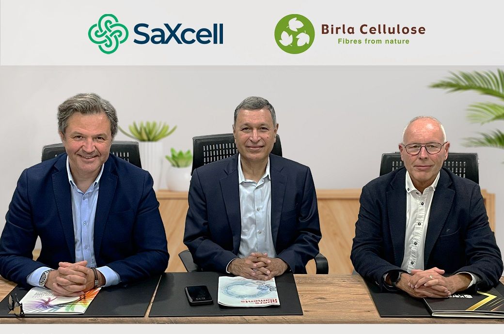(L-R) Suleyman Kocasert, CMO, SaXcell; Dr Aspi Patel, CTO, Aditya Birla Group and Birla Cellulose; Erik van der Weerd, CEO, SaXcell. Pic: SaXcell/Birla Cellulose