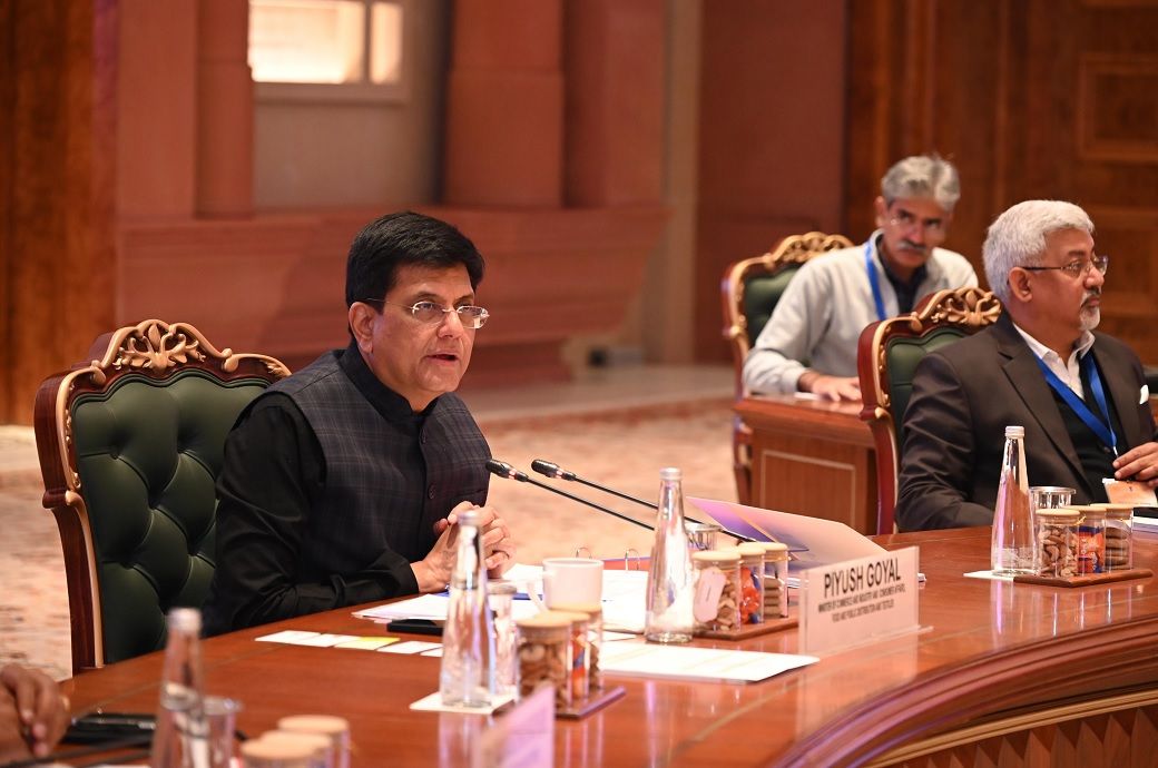 Commerce and industry minister Piyush Goyal (L) chaired the Board of Trade meeting in New Delhi. Pic: PIB