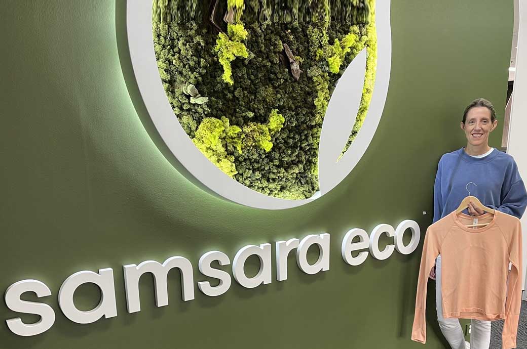 Sarah Cook, Chief Commercial and Operations Officer of Samsara Eco with the Swiftly Tech long-sleeve top. Pic: Samsara Eco