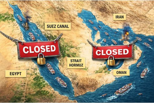 Suez and Hormuz shut together, triggering global supply shock