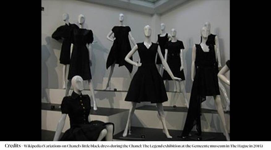 A group of mannequins in black dressesDescription automatically generated