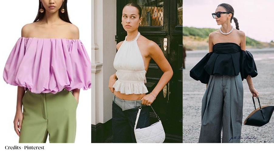 Collage of women in different outfits with auto-generated descriptions