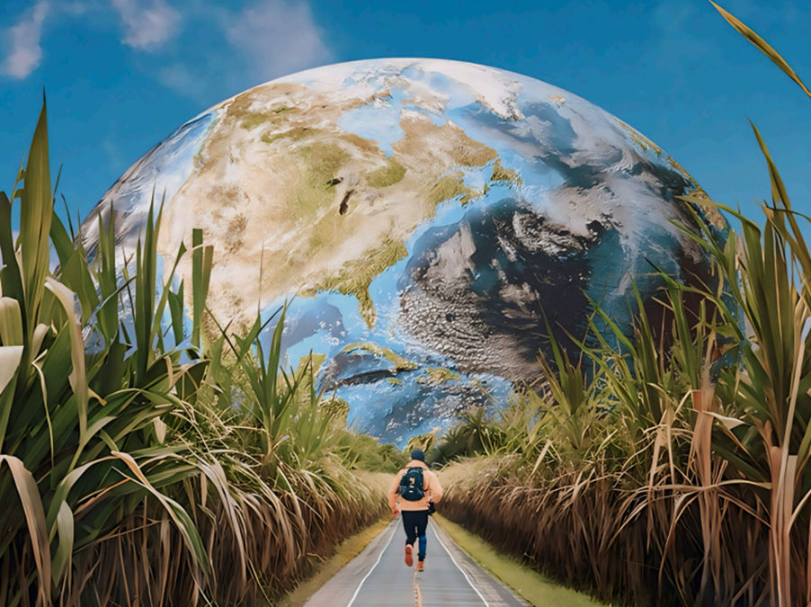 A person walking on a road with a large planet in the background

AI-generated content may be incorrect.