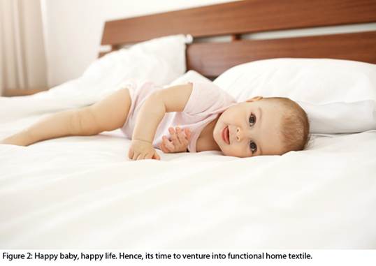 A baby lying on a bedDescription automatically generated