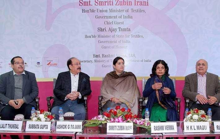 Union textiles minister Smriti Irani at the inauguration of IIGF in New Delhi with textiles secretary Rashmi Verma and other dignitaries. Courtesy: PIB