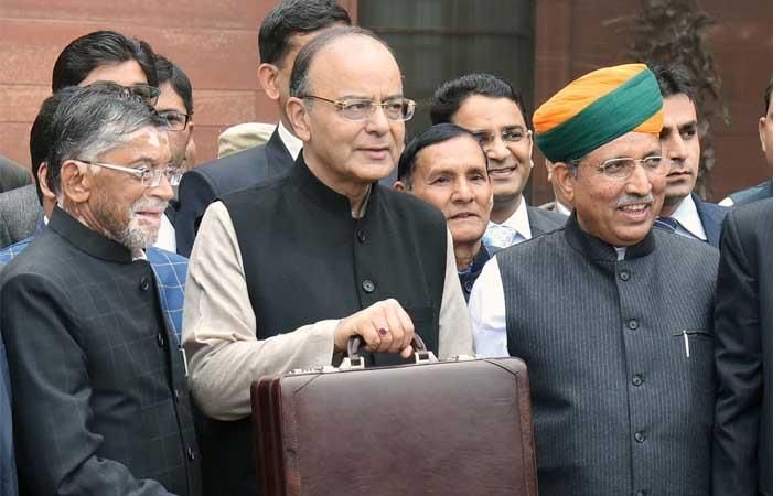 Union Minister for Finance and Corporate Affairs Arun Jaitley along with Minister of State for Finance and Corporate Affairs Arjun Ram Meghwal and Minister of State for Finance Santosh Kumar Gangwar