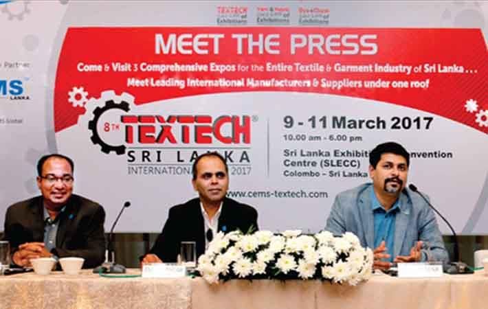 SS Sarwar, group CEO, CEMS Global US &Asia Pacific addressing a press conference with Ejaz Sarwar, country director of CEMS Lanka and Md Sharif Hussain, manager – exhibitor services & international co