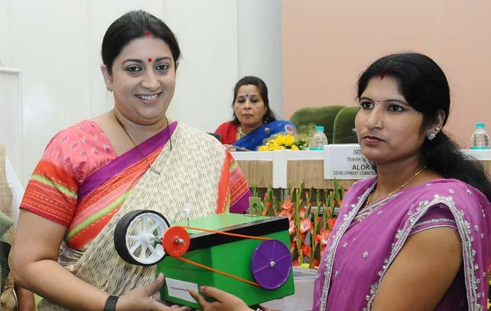 Union textiles minister Smriti Irani distributed the Buniyaad Reeling Machines to tussar silk reelers on the occasion of the International Women