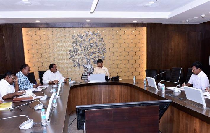 Andhra Pradesh chief minister N Chandrababu Naidu at a review meeting on handlooms and textiles at the Secretariat in Velagapudi. Courtesy: Twitter/@AndhraPradeshCM