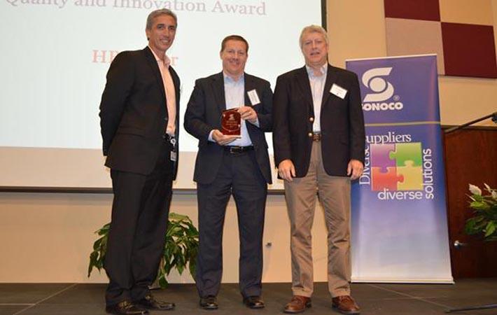 From left to right: Greg Munoz , VP Global Supply Management & Logistics, Sonoco; Joe Tuso, Business Director, H.B. Fuller; Richard Wynne, Director, Global Category Management, Sonoco