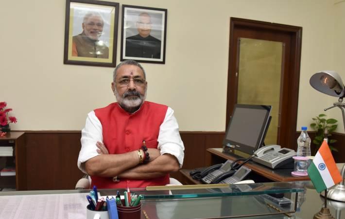 Giriraj Singh taking charge as minister of state (independent charge) for MSME on September 4. Courtesy: PIB