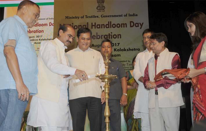 Union minister of state for textiles Ajay Tamta lighting the lamp to inaugurate the 3rd National Handloom Day celebration, organised by the ministry of textiles, in Guwahati on August 7. Courtesy: PIB