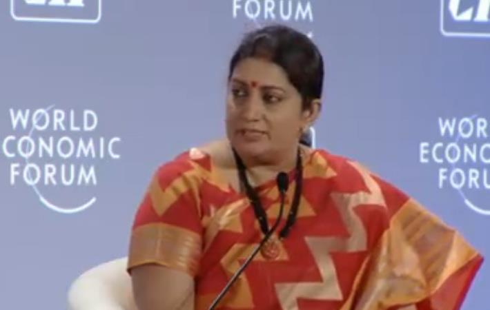 Indian textiles minister Smriti Irani during a discussion at the India Economic Summit. Courtesy: World Economic Forum