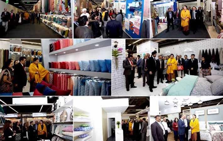 Textiles minister Smriti Irani visiting the India Pavilion at Heimtextil Frankfurt; Courtesy: Messe Frankfurt
