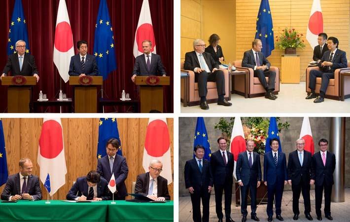 Moments of EPA signing in Tokyo. Courtesy: Twitter handle of Jean-Claude Juncker