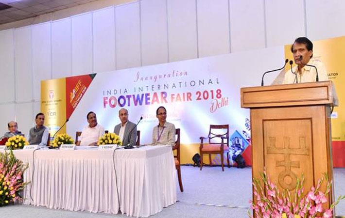 Suresh Prabhu speaking at the 4th India International Footwear fair; Courtesy: PIB