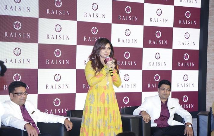 Bhumi Pednekar at the brand launch of Raisin with founders; Courtesy: Parvati Fabrics 